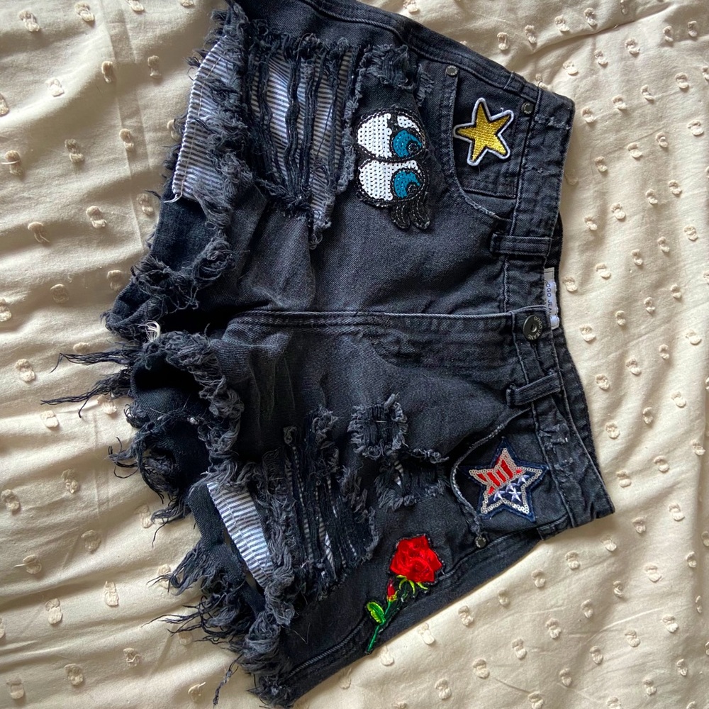 High Waisted Black Decal Shorts